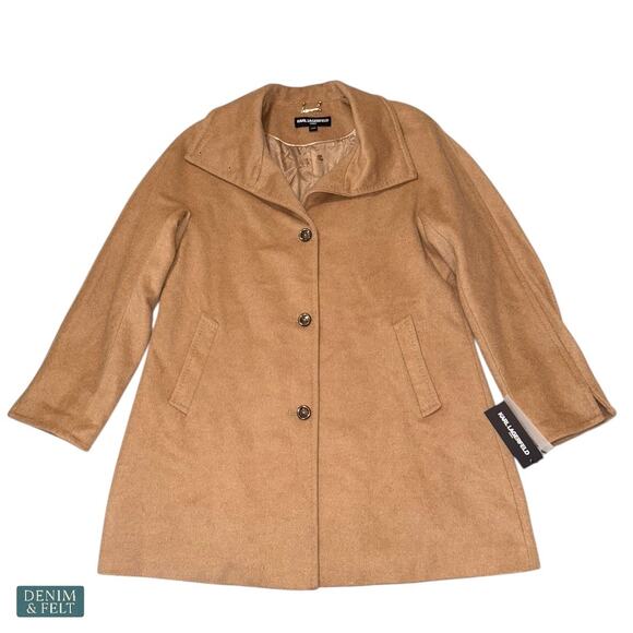 Karl Lagerfeld Paris Camel Wool Blend Puff Sleeve Long Topper Coat Jacket NEW - Picture 1 of 15